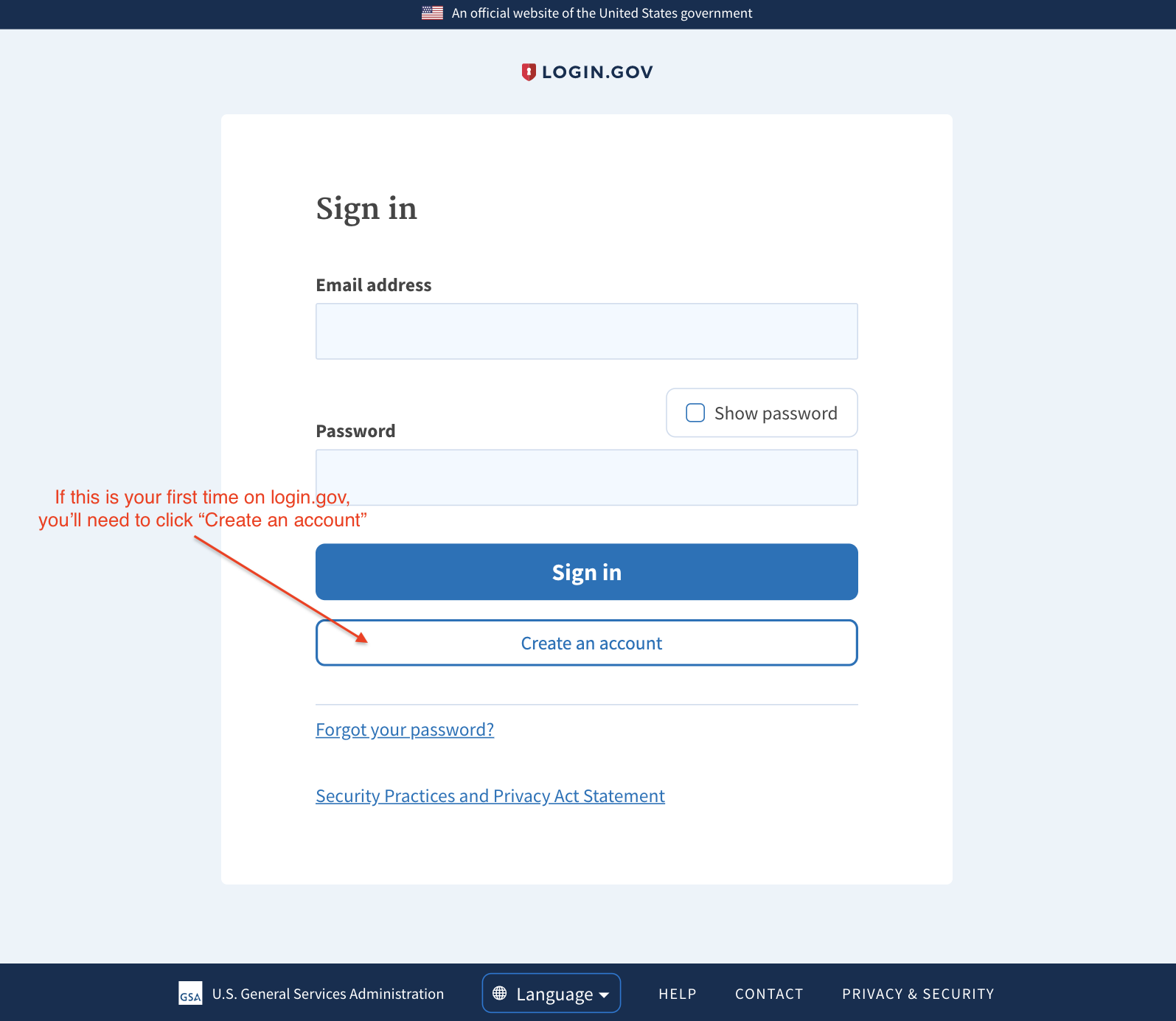 Login.gov create account page help image