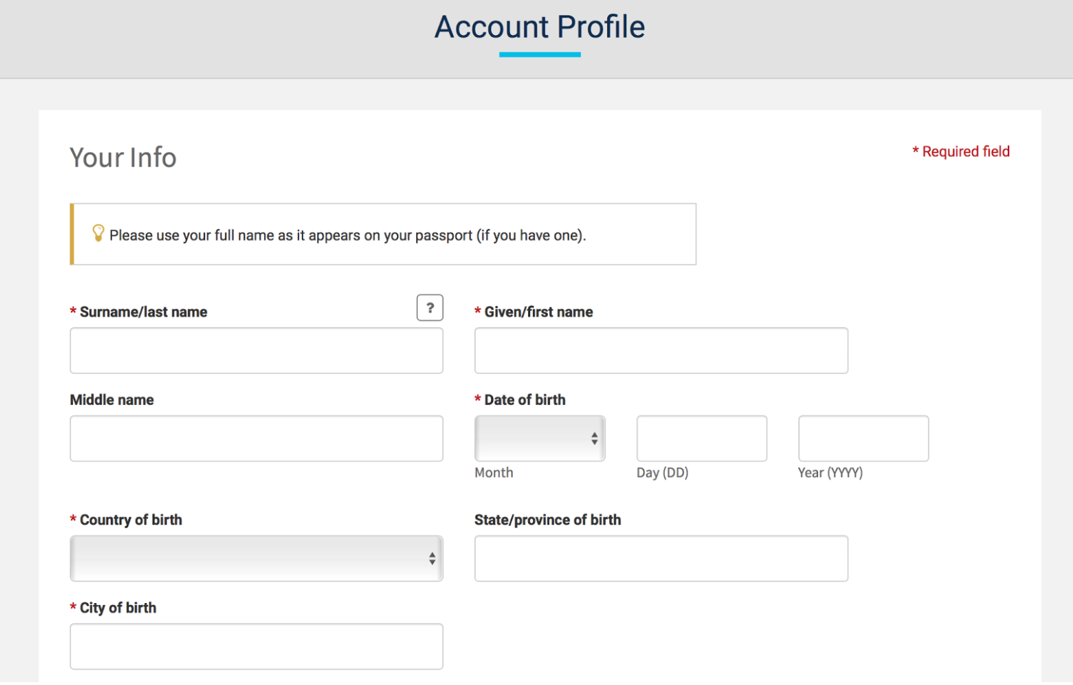 Trusted traveler account profile